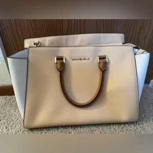 Michael Kors Saffiano Leather Tan White Large Crossbody Bag